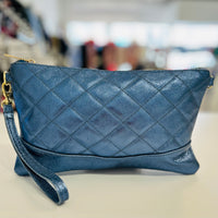 Metallic Blue Italian Leather Handbag