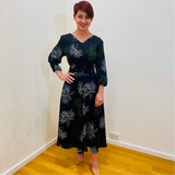 French Navy Floral Flared Skirt