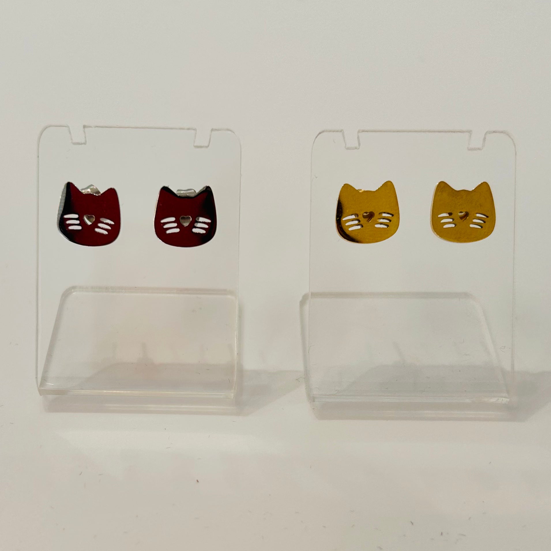 Silver and Gold Plated Cat Stud Earrings