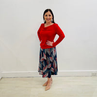 Red Bamboo Cowl Neck Long Sleeve Top