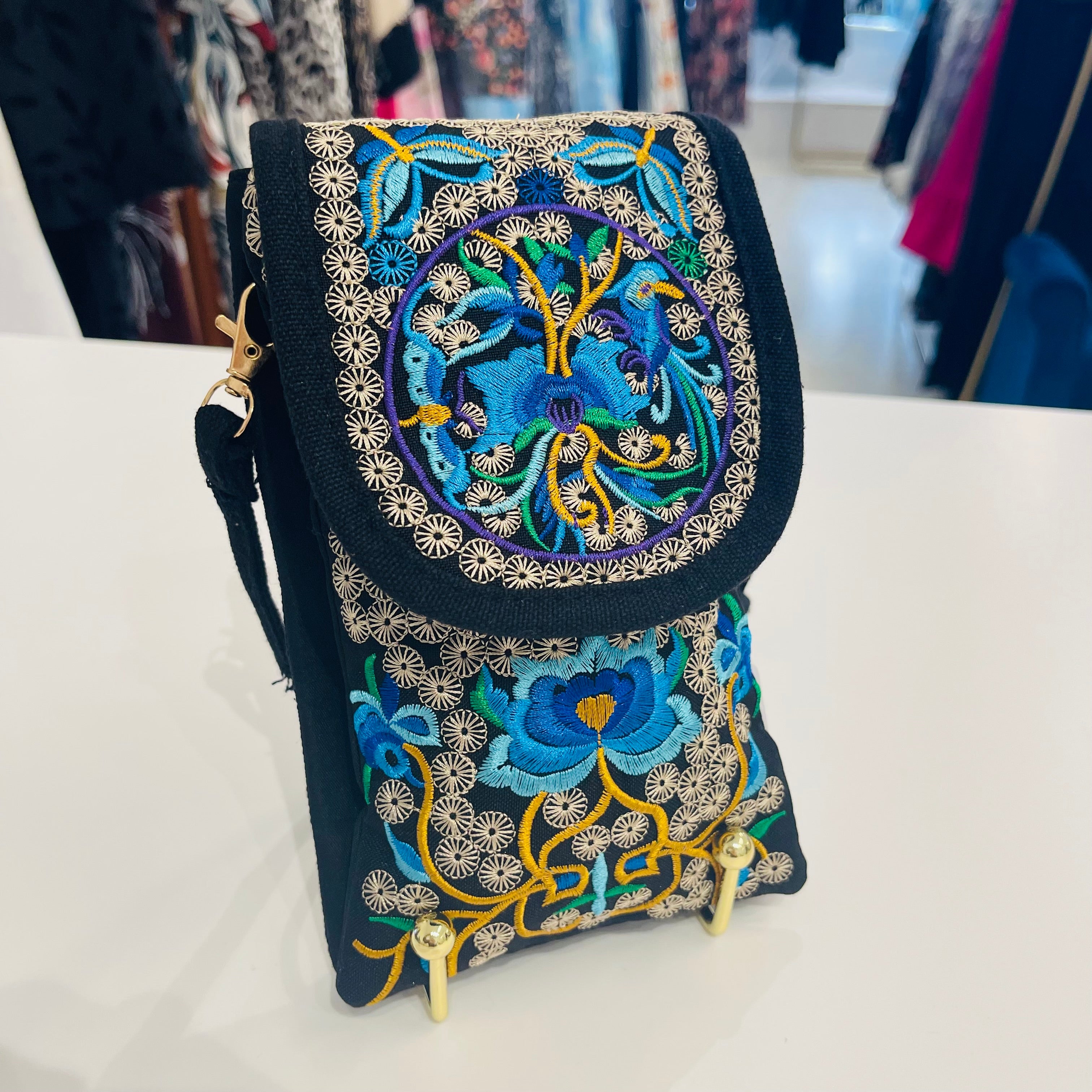 Small Embroidered cross body shoulder phone bag