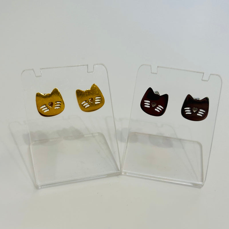 Silver and Gold Plated Cat Stud Earrings