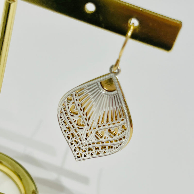 Gold Leaf Earrings with Silver Filagree Overlay.