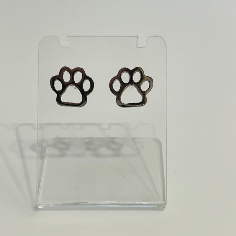 Dog paw silver stud earrings