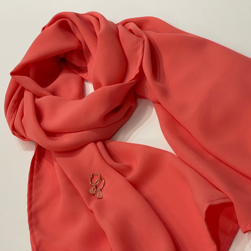 Coral Coloured Chiffon Scarf