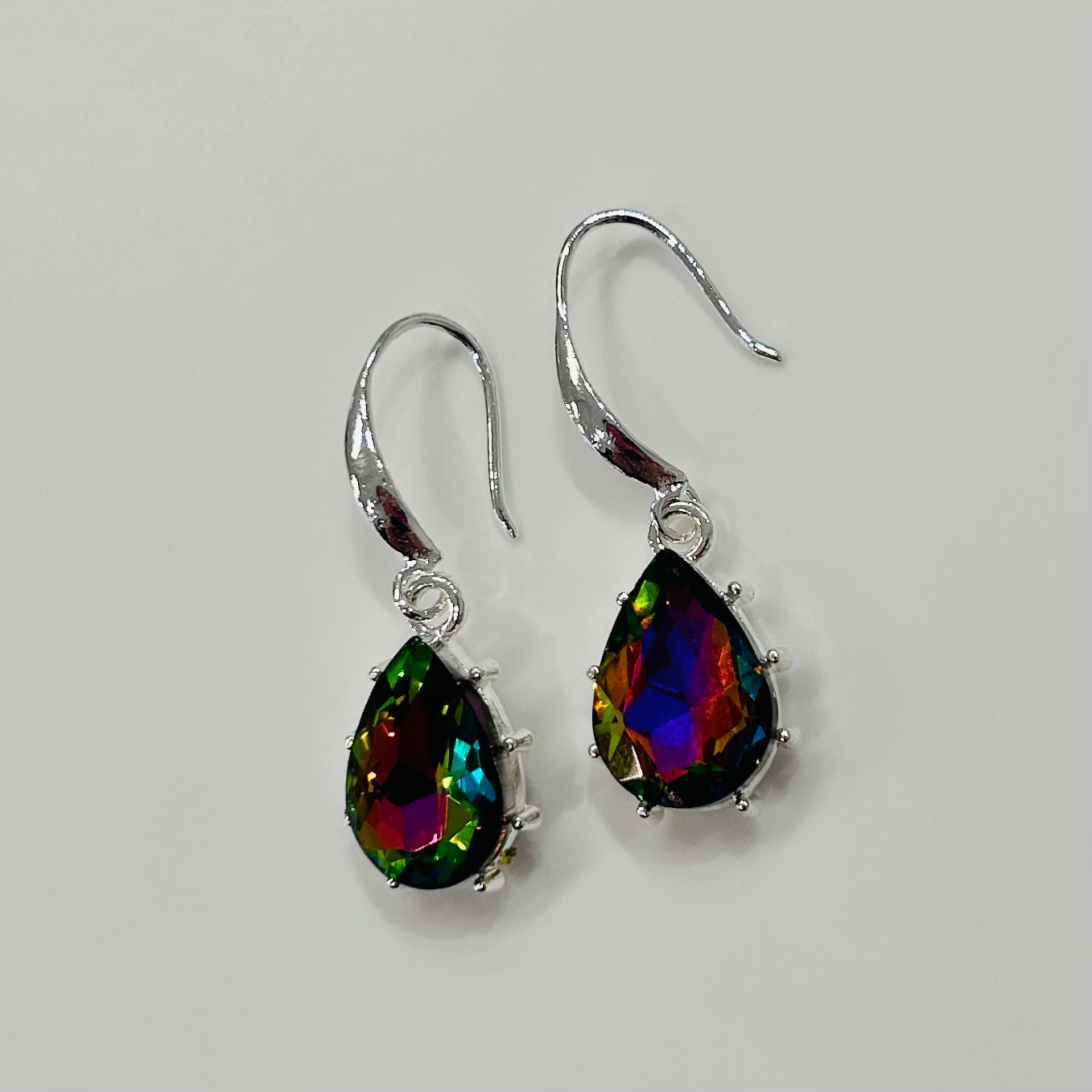 Rainbow drop earrings in silver