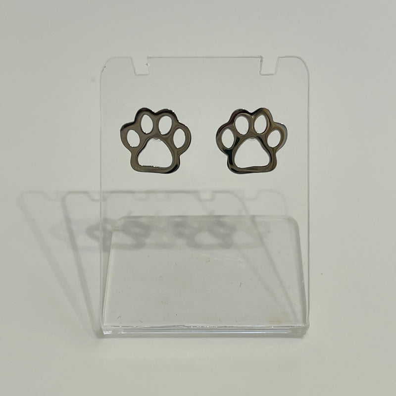 Dog paw silver stud earrings