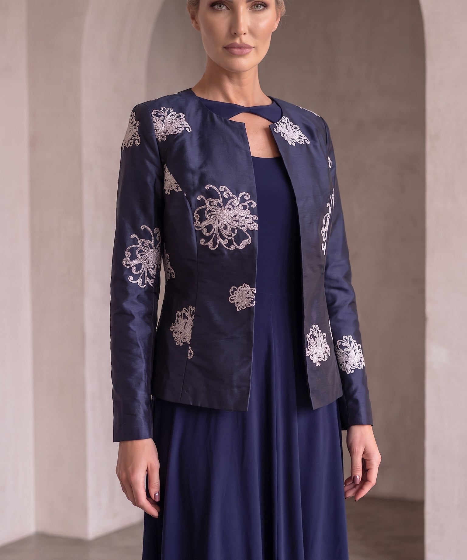 Navy Silk Jacket - Designer silk luxury to elevate any outfit