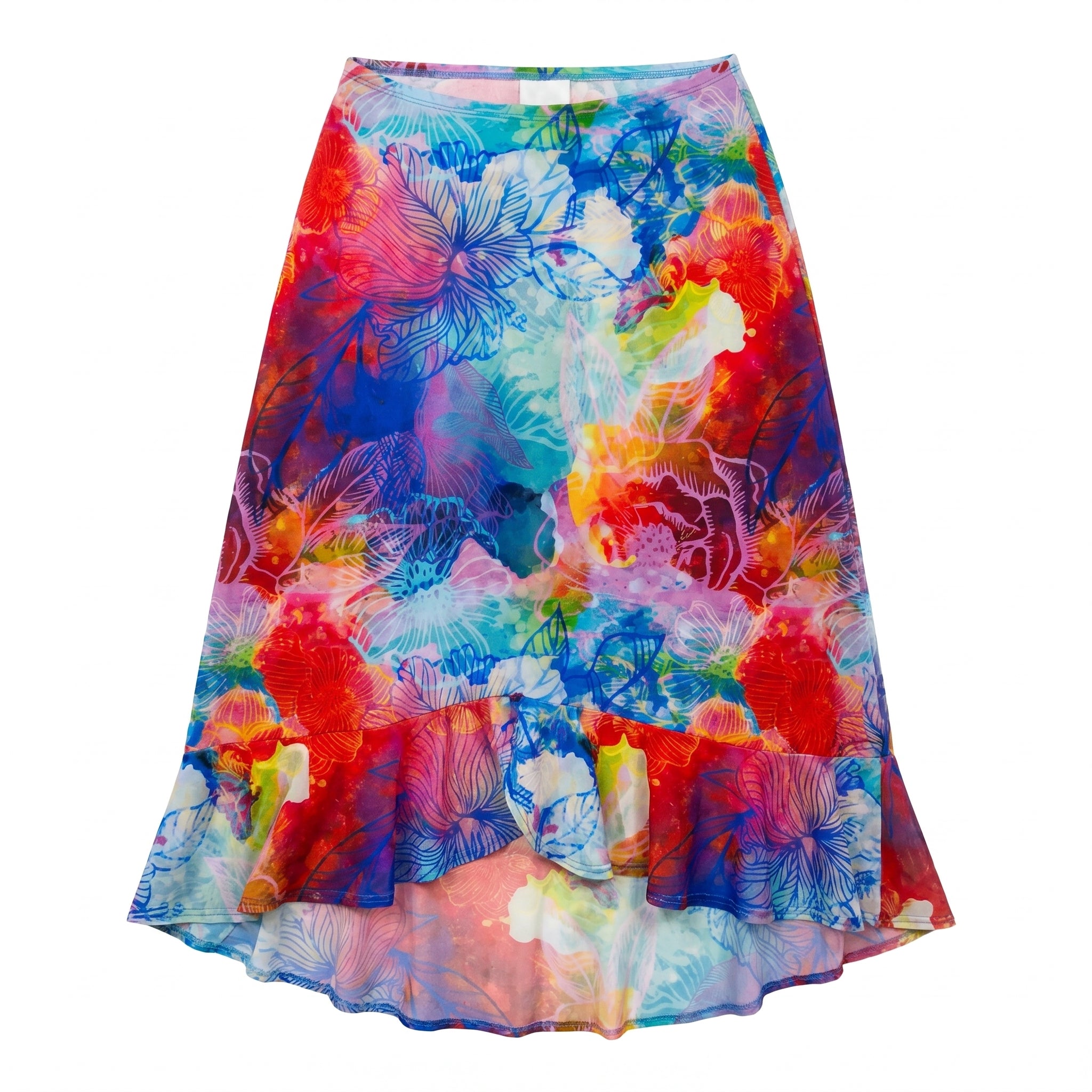 Colorful floral skirt on a white background