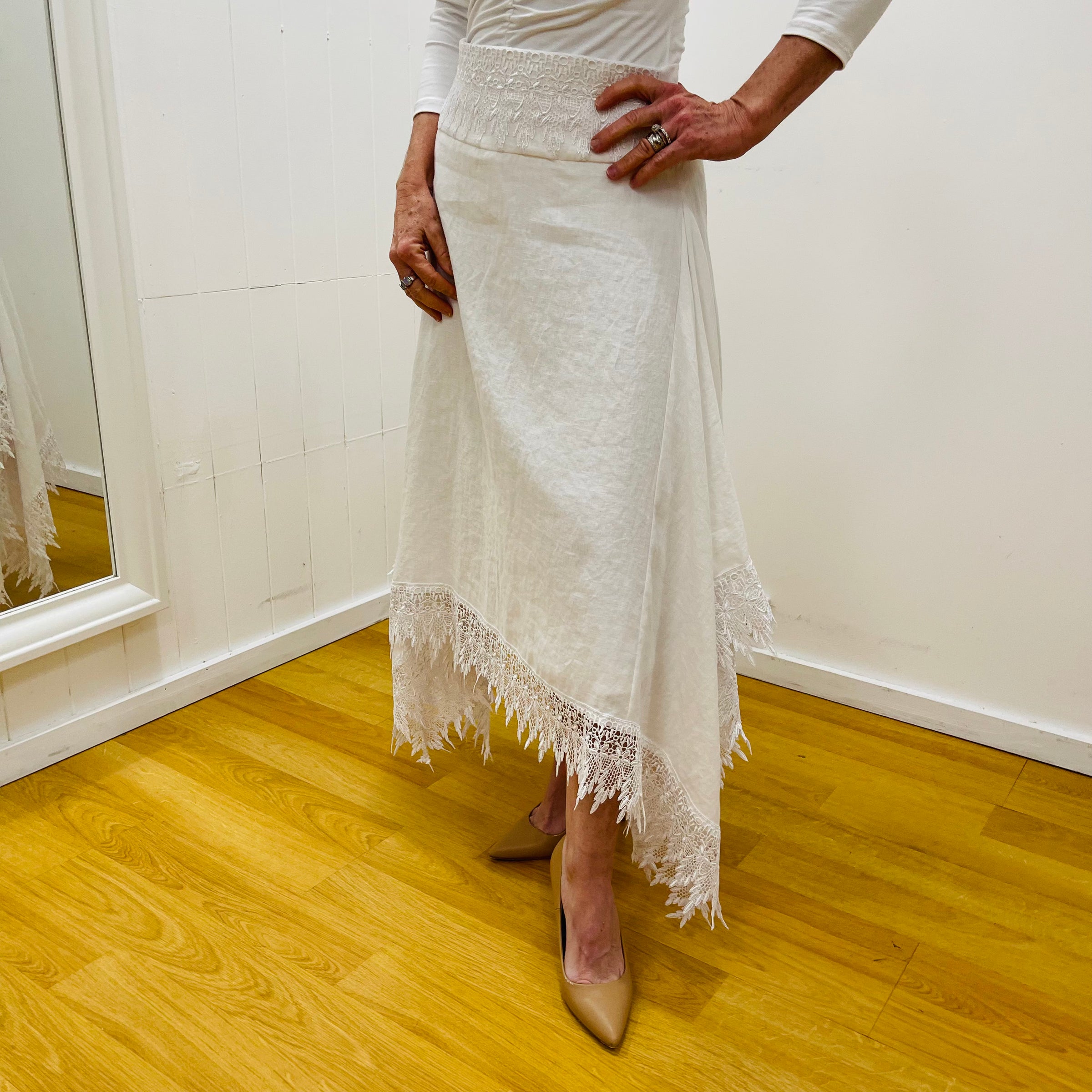 White Linen Graceful Cascading Skirt