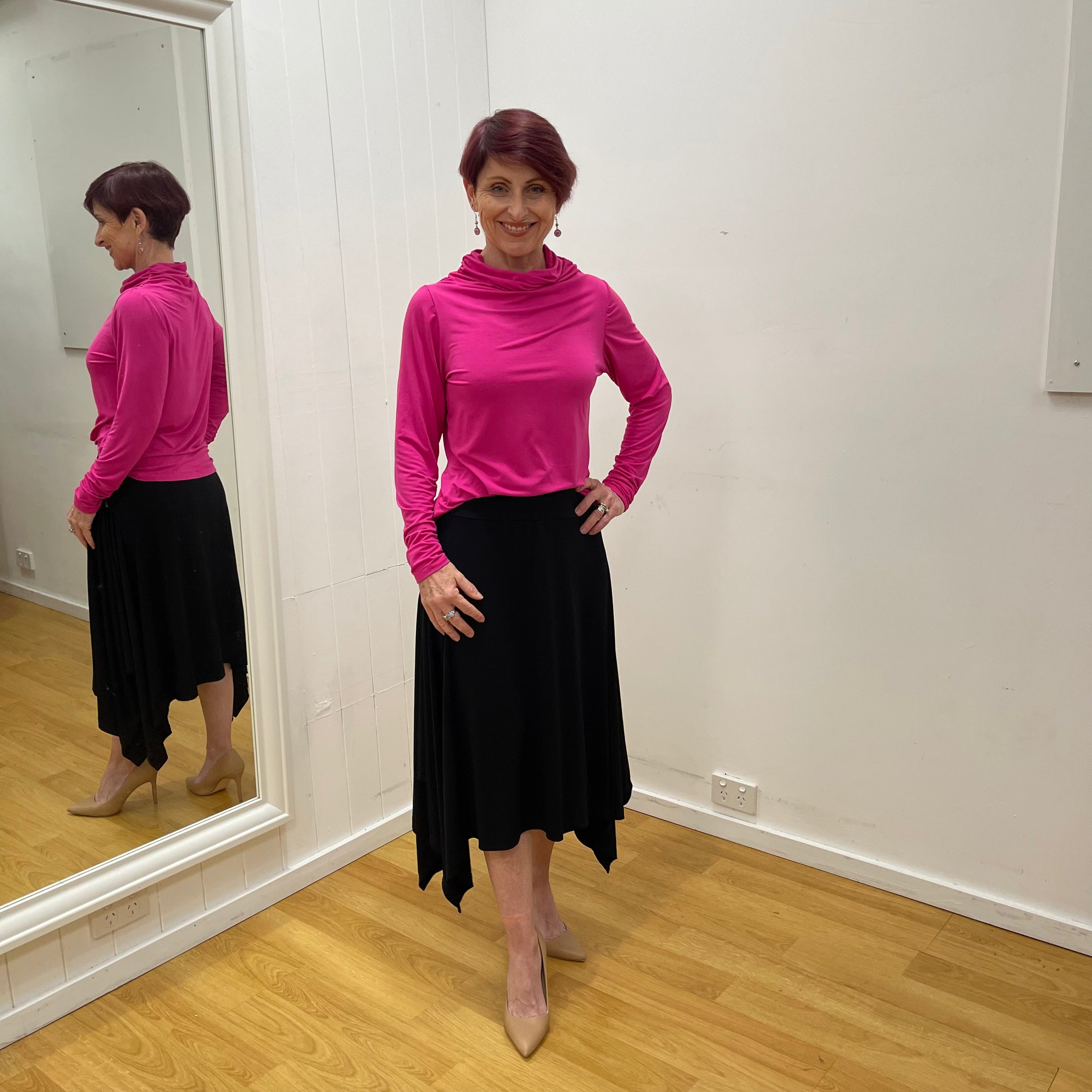 Midi black top handkerchief skirt