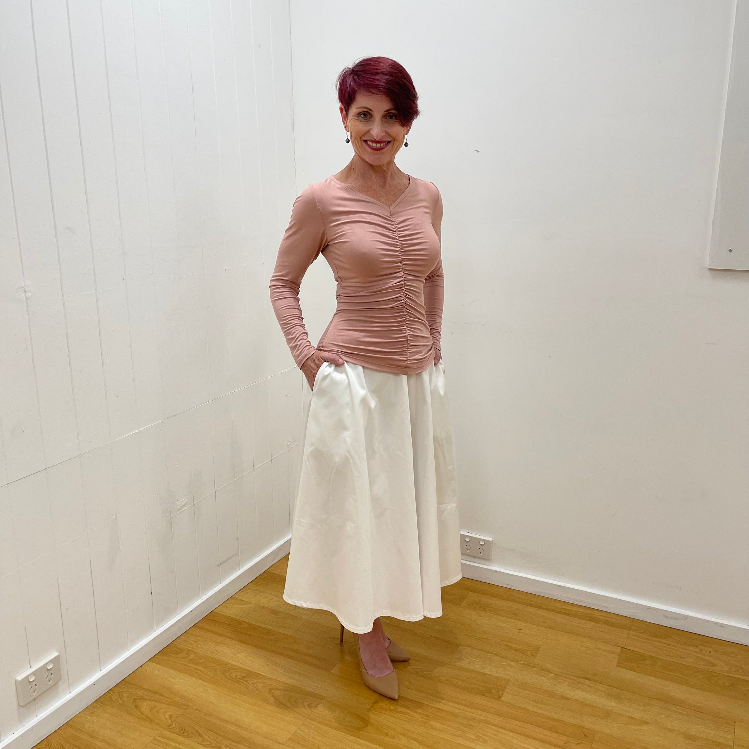 White Fully Lined Flared Skirt