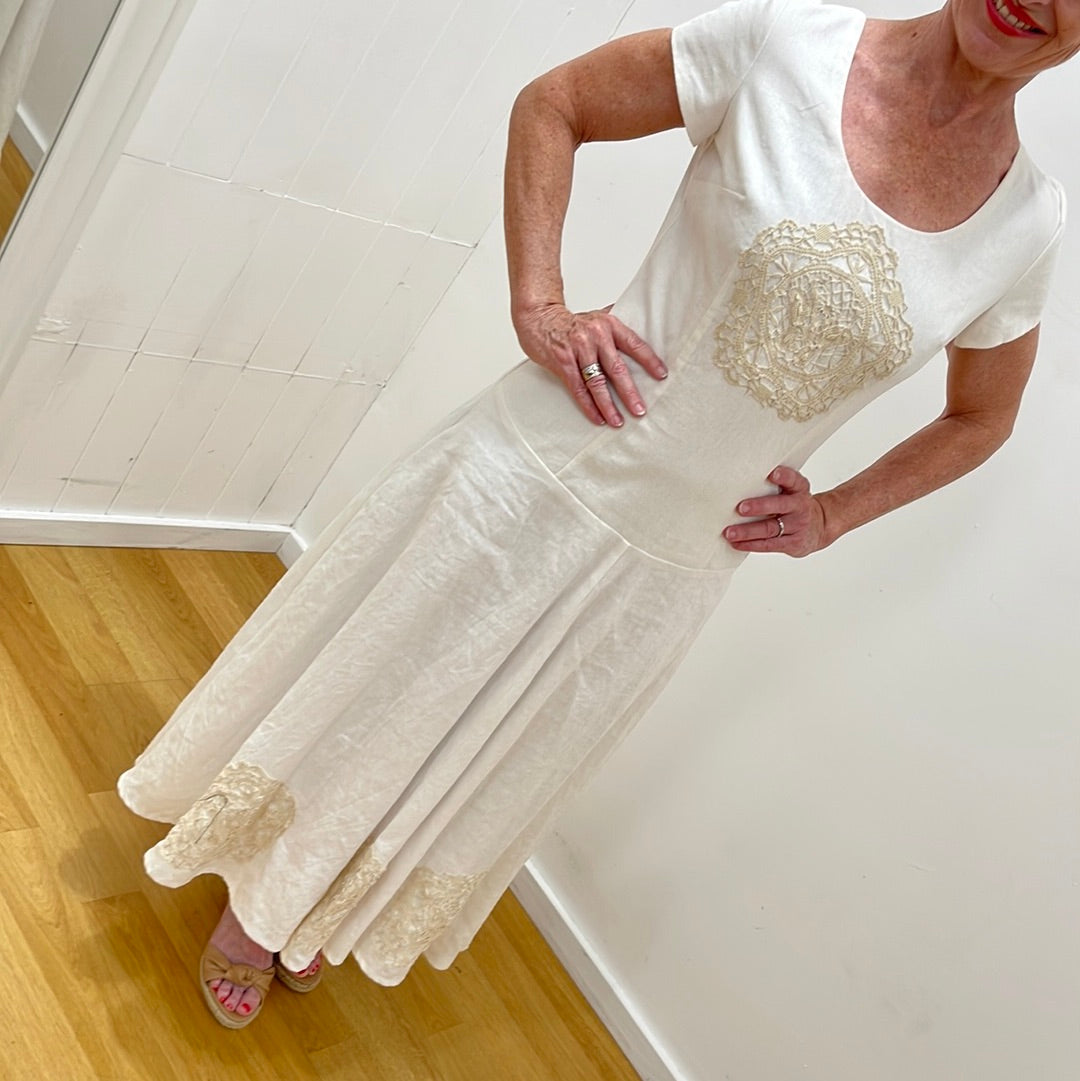 White Linen and Lace Dress