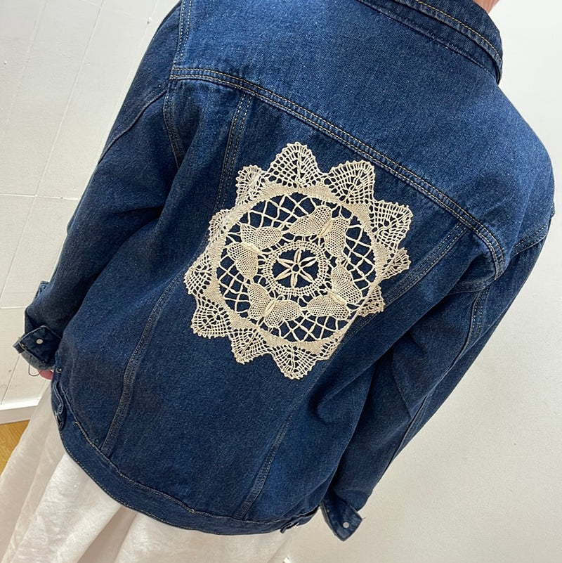 Mandala Lace Detail Denim Jacket