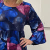 Ruffle Sleeve Gathered Top - Pink and Blue