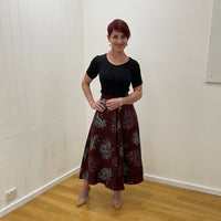 Red Earth Floral Flared Skirt