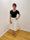 White Lace Skirt and Shimmer Ruched Sleeve Top Ensemble